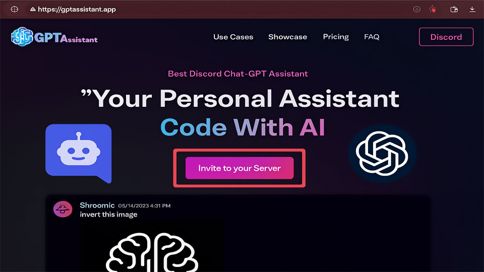 النقر على زر Invite to your Server
